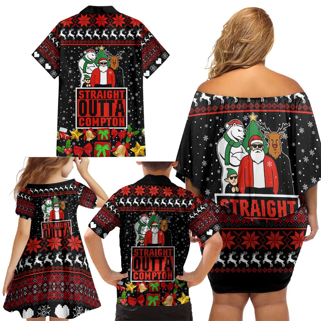 Christmas Straight Outta Gangsta Claus Family Matching Off Shoulder Short Dress and Hawaiian Shirt Xmas Holiday Patterns - Wonder Print Shop