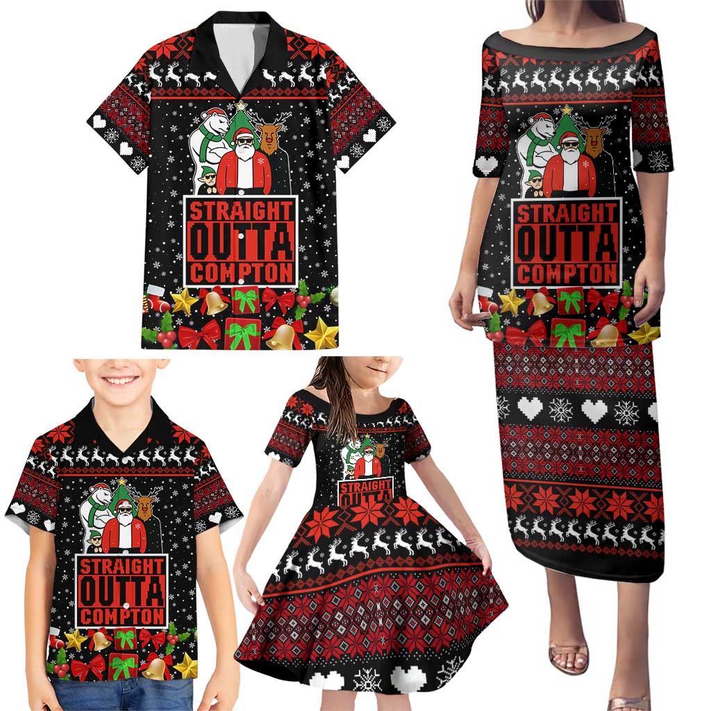 Christmas Straight Outta Gangsta Claus Family Matching Puletasi and Hawaiian Shirt Xmas Holiday Patterns - Wonder Print Shop