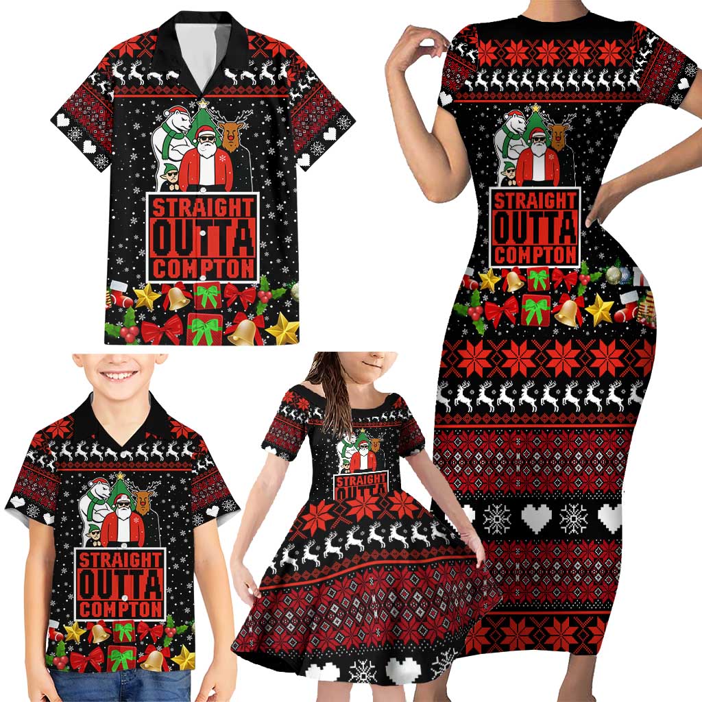Christmas Straight Outta Gangsta Claus Family Matching Short Sleeve Bodycon Dress and Hawaiian Shirt Xmas Holiday Patterns - Wonder Print Shop