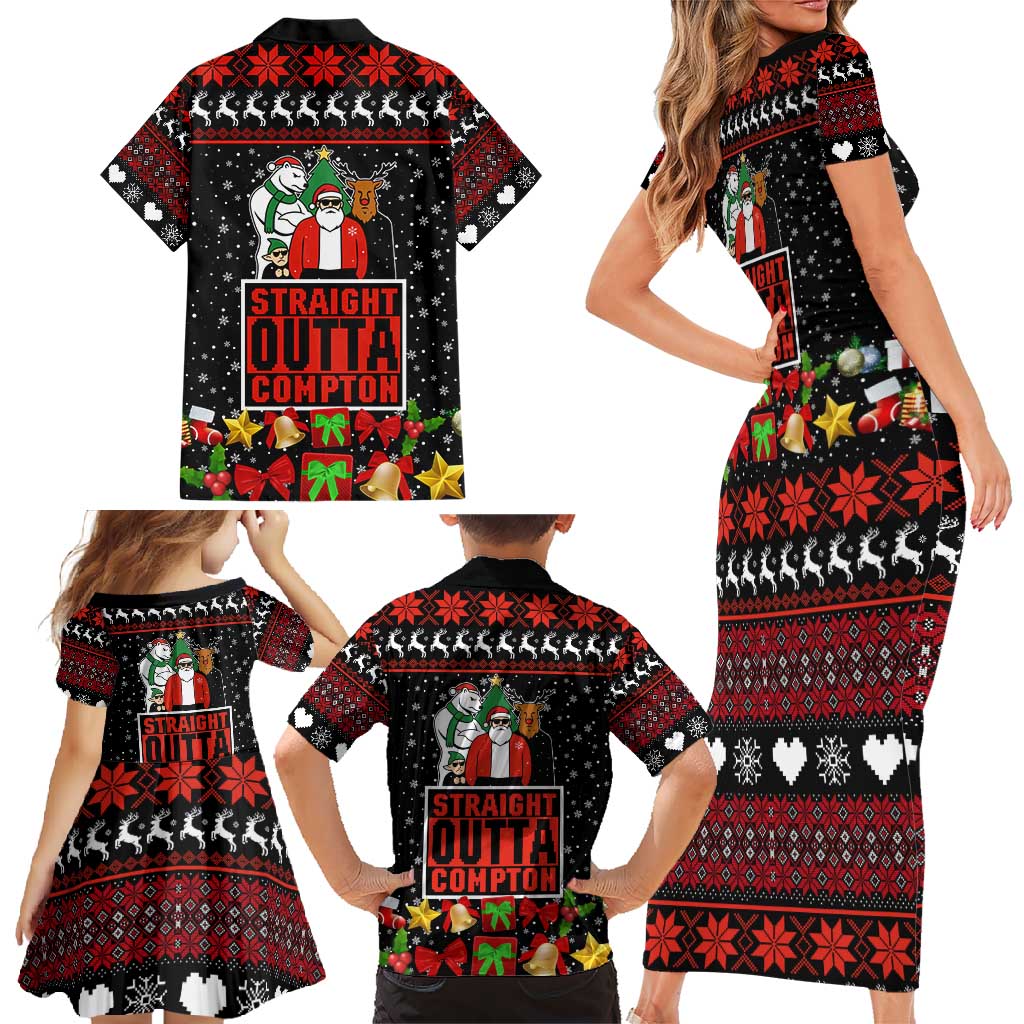 Christmas Straight Outta Gangsta Claus Family Matching Short Sleeve Bodycon Dress and Hawaiian Shirt Xmas Holiday Patterns - Wonder Print Shop