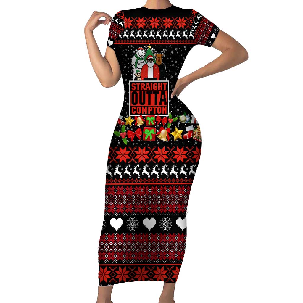 Christmas Straight Outta Gangsta Claus Family Matching Short Sleeve Bodycon Dress and Hawaiian Shirt Xmas Holiday Patterns - Wonder Print Shop