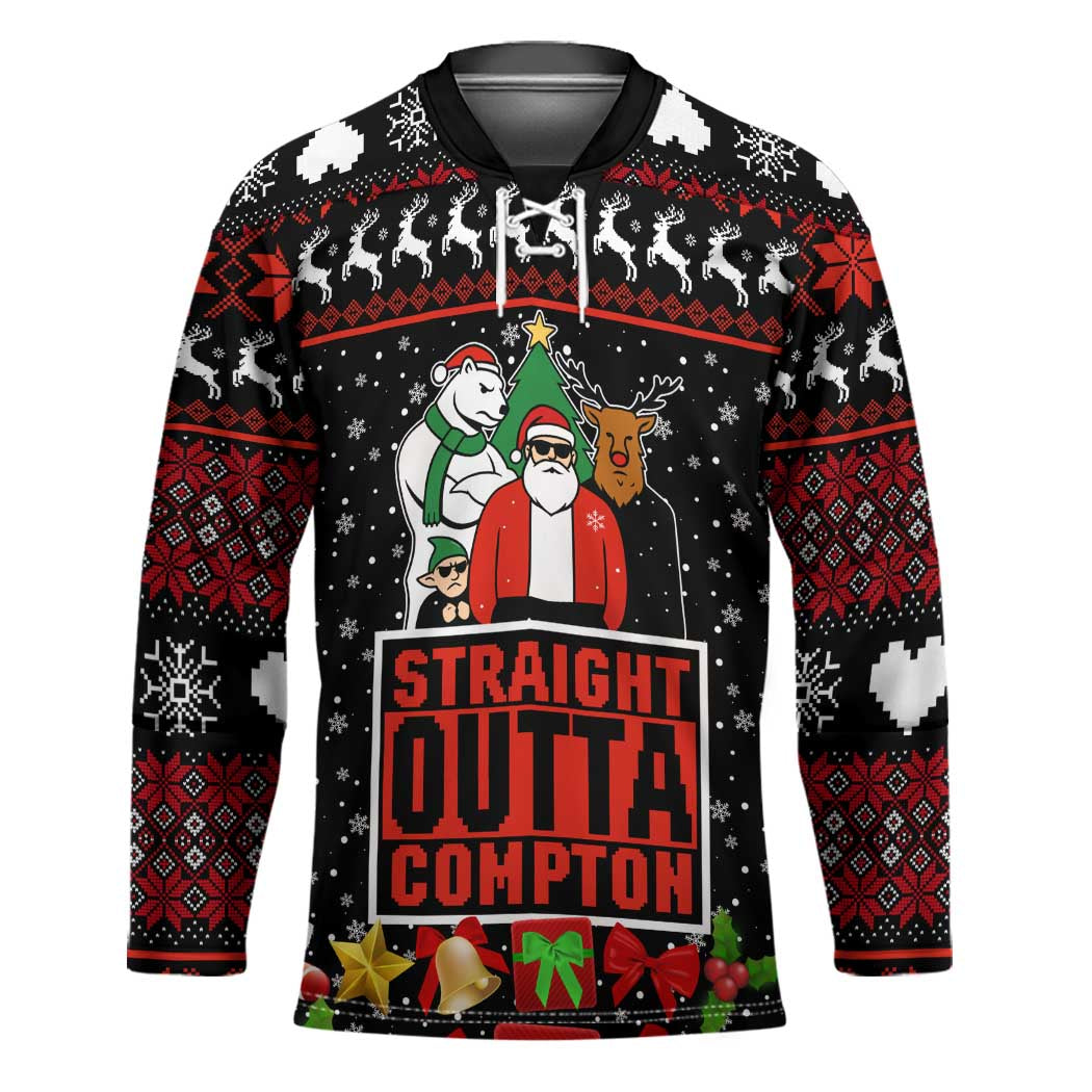 Christmas Straight Outta Gangsta Claus Hockey Jersey Xmas Holiday Patterns - Wonder Print Shop