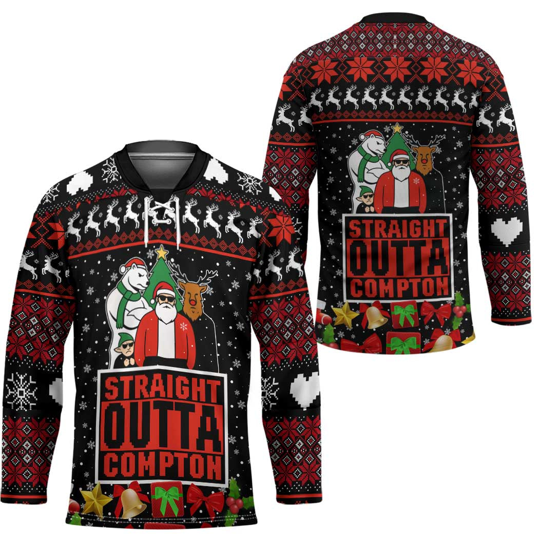 Christmas Straight Outta Gangsta Claus Hockey Jersey Xmas Holiday Patterns - Wonder Print Shop
