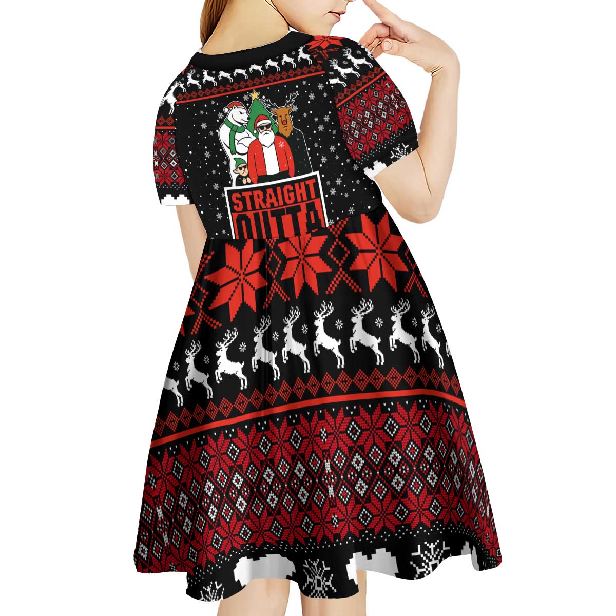 Christmas Straight Outta Gangsta Claus Kid Short Sleeve Dress Xmas Holiday Patterns - Wonder Print Shop