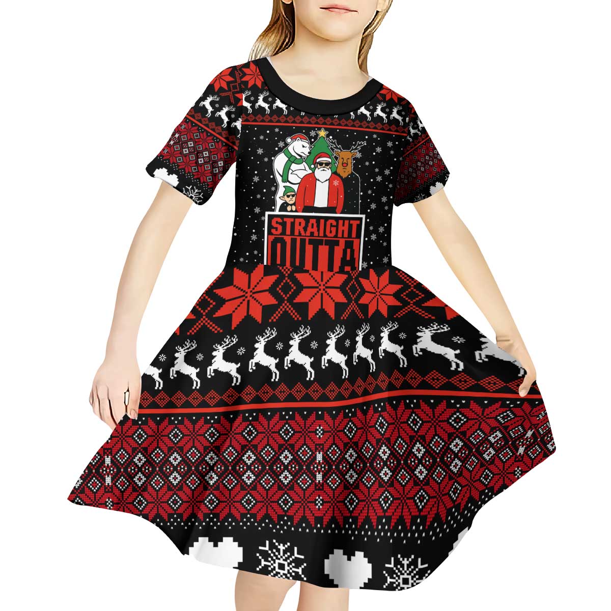 Christmas Straight Outta Gangsta Claus Kid Short Sleeve Dress Xmas Holiday Patterns - Wonder Print Shop