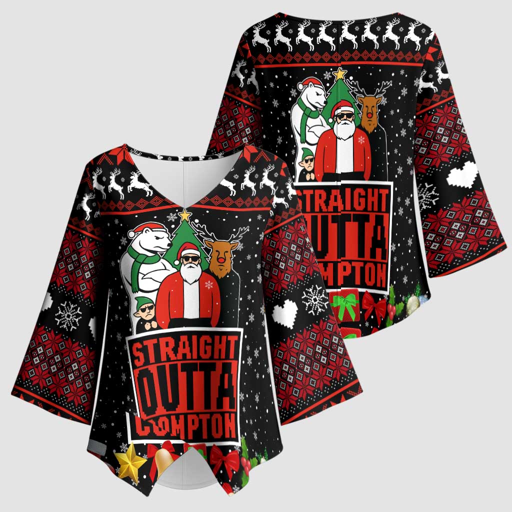 Christmas Straight Outta Gangsta Claus Kimono Sleeve Blouse Xmas Holiday Patterns - Wonder Print Shop