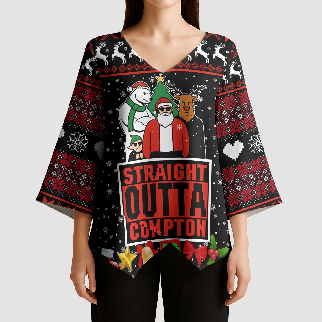Christmas Straight Outta Gangsta Claus Kimono Sleeve Blouse Xmas Holiday Patterns - Wonder Print Shop