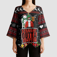 Christmas Straight Outta Gangsta Claus Kimono Sleeve Blouse Xmas Holiday Patterns - Wonder Print Shop