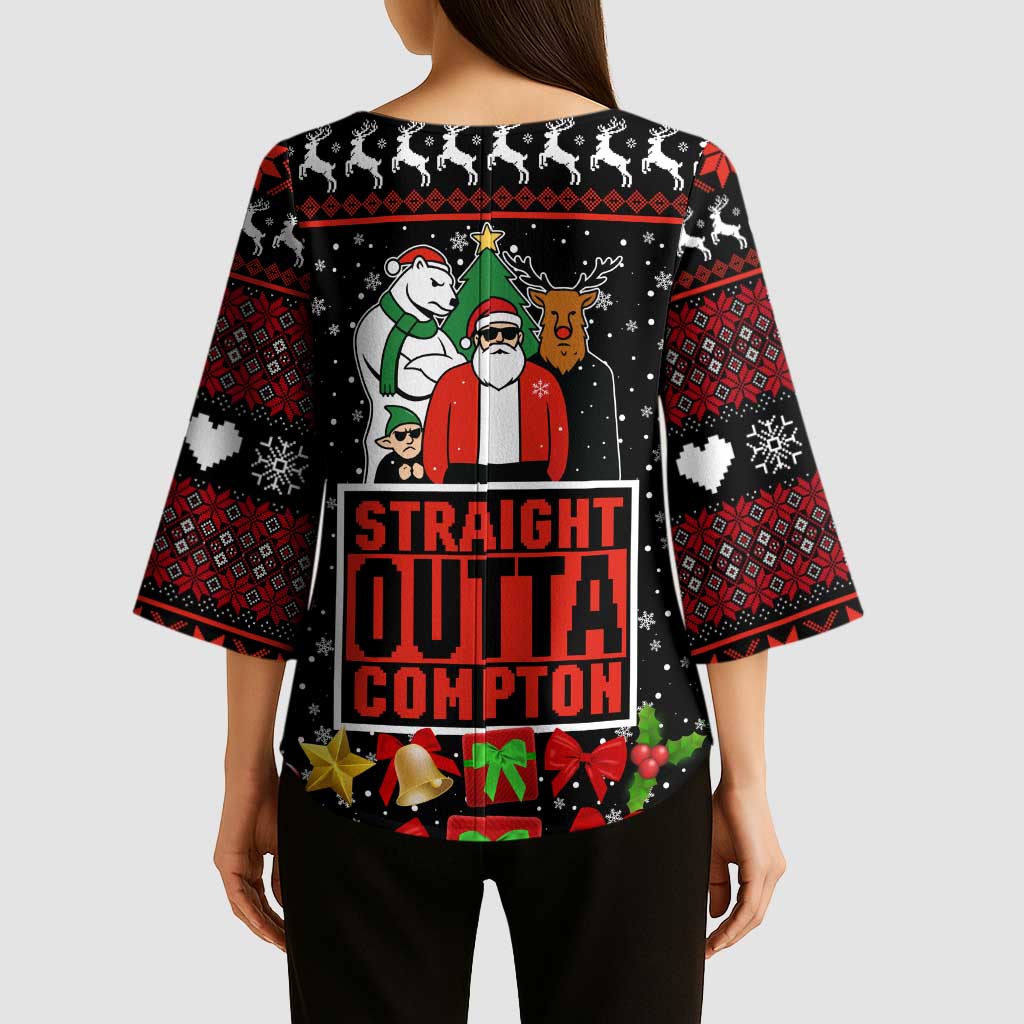 Christmas Straight Outta Gangsta Claus Kimono Sleeve Blouse Xmas Holiday Patterns - Wonder Print Shop