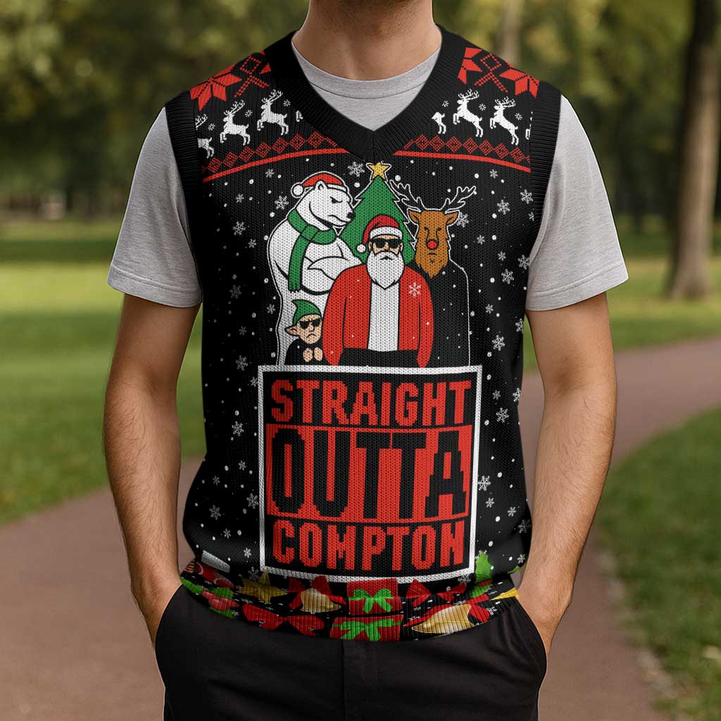 Christmas Straight Outta Gangsta Claus Christmas Knitted V-Neck Vest Xmas Holiday Patterns - Wonder Print Shop