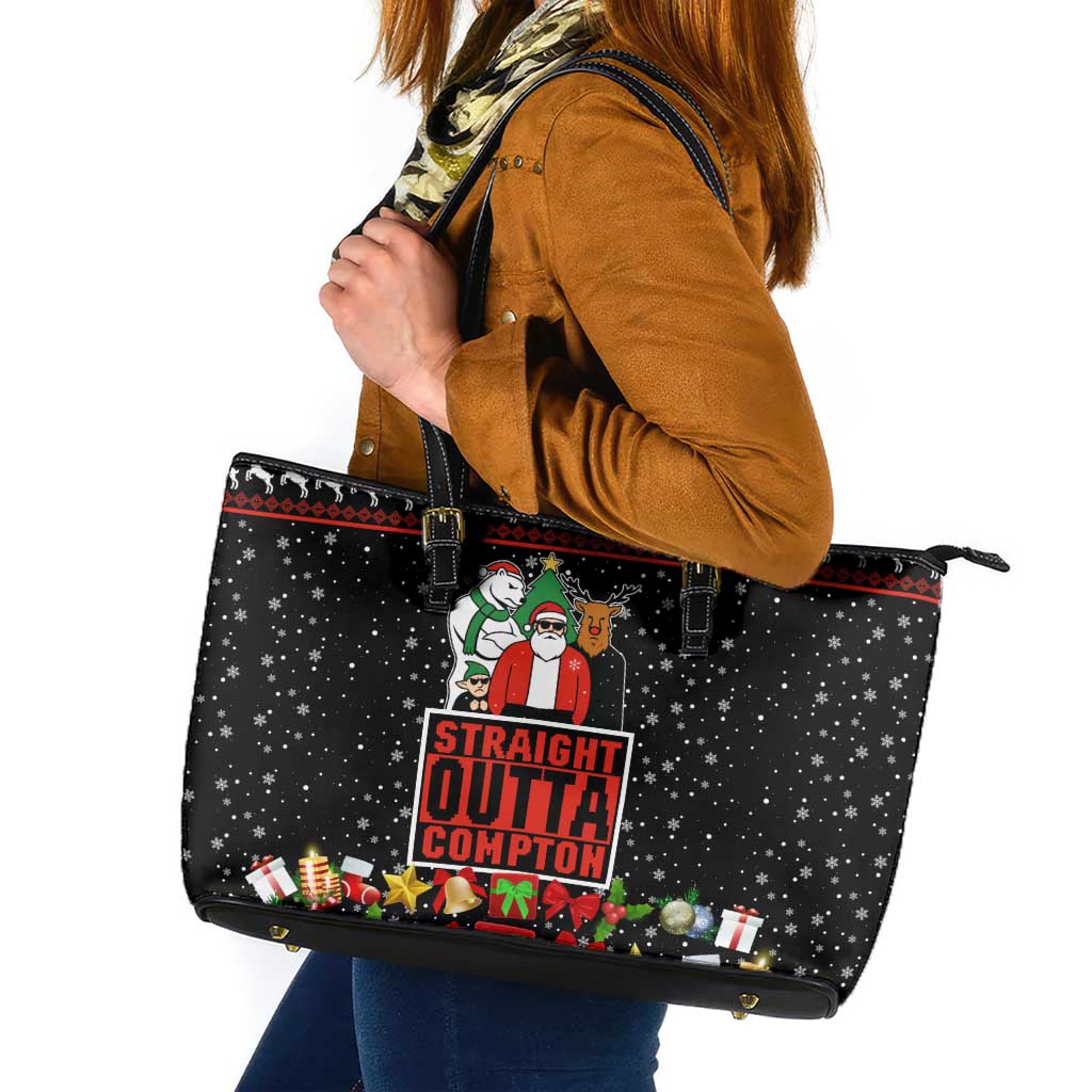 Christmas Straight Outta Gangsta Claus Leather Tote Bag Xmas Holiday Patterns - Wonder Print Shop