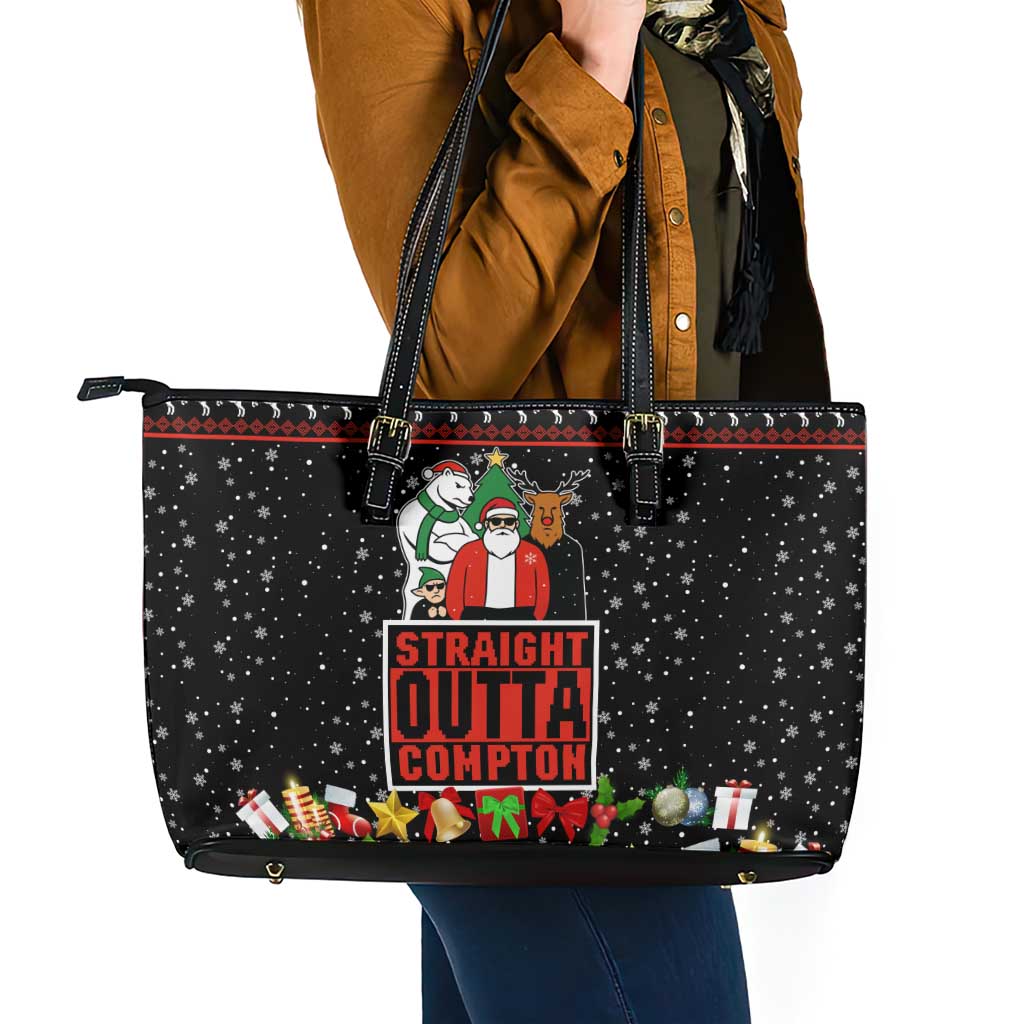 Christmas Straight Outta Gangsta Claus Leather Tote Bag Xmas Holiday Patterns - Wonder Print Shop