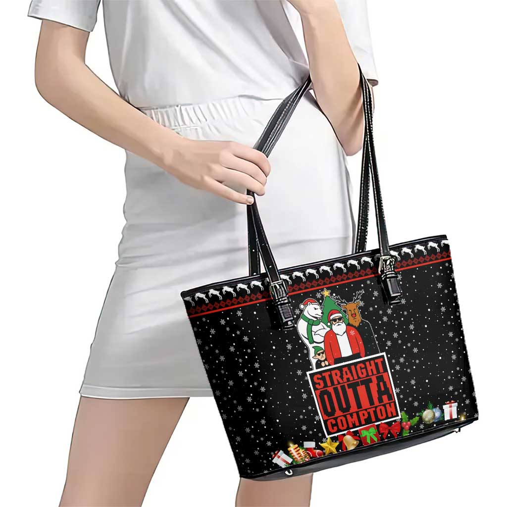 Christmas Straight Outta Gangsta Claus Leather Tote Bag Xmas Holiday Patterns - Wonder Print Shop