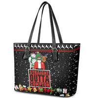 Christmas Straight Outta Gangsta Claus Leather Tote Bag Xmas Holiday Patterns - Wonder Print Shop
