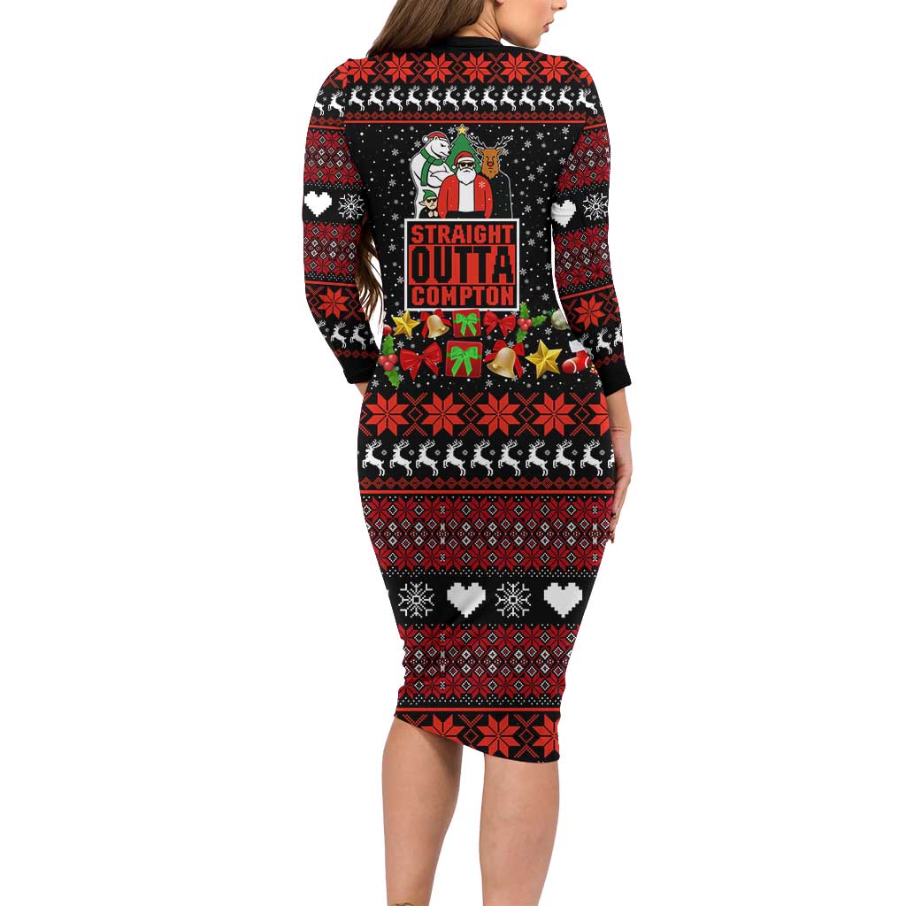 Christmas Straight Outta Gangsta Claus Long Sleeve Bodycon Dress Xmas Holiday Patterns - Wonder Print Shop