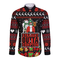 Christmas Straight Outta Gangsta Claus Long Sleeve Button Shirt Xmas Holiday Patterns - Wonder Print Shop