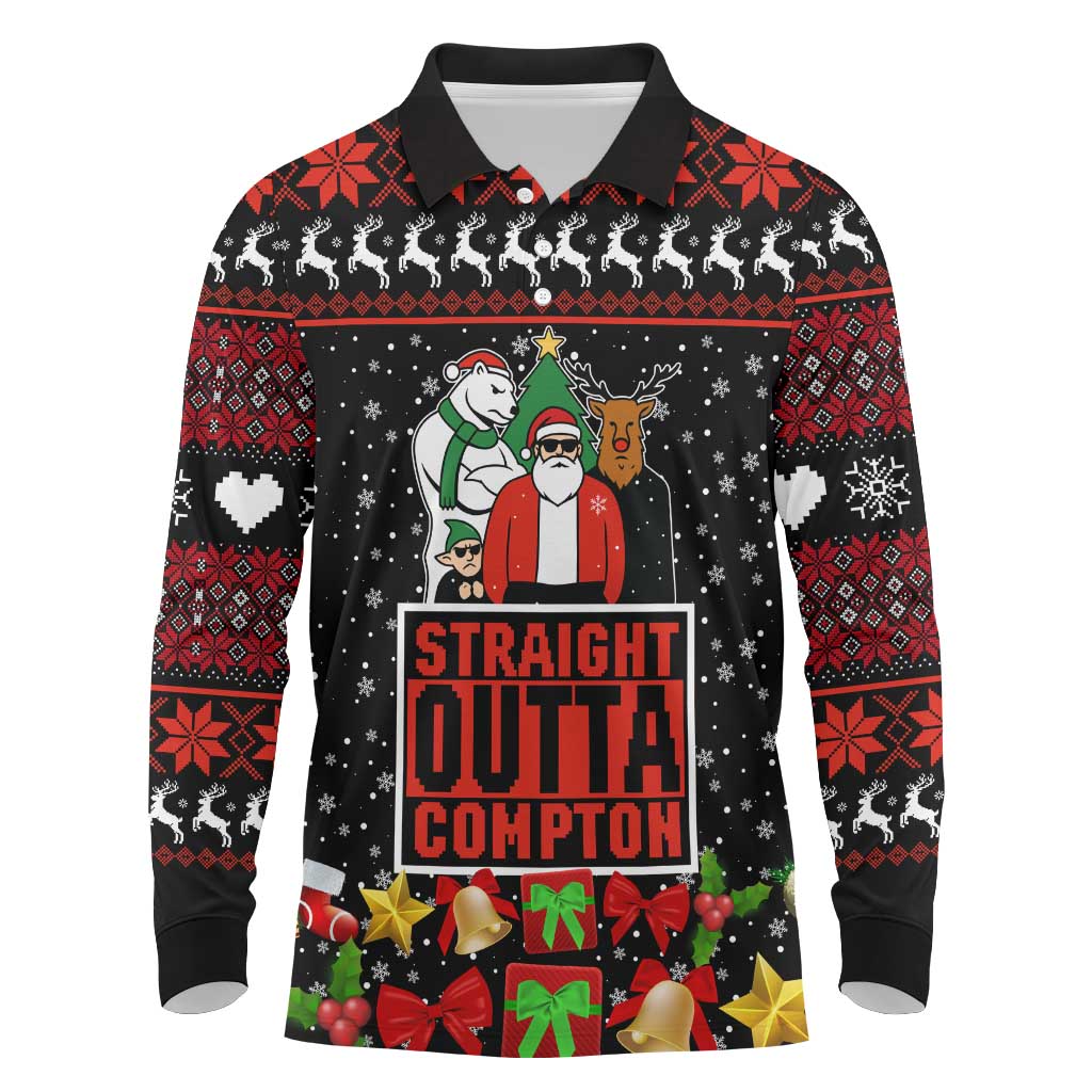 Christmas Straight Outta Gangsta Claus Long Sleeve Polo Shirt Xmas Holiday Patterns - Wonder Print Shop