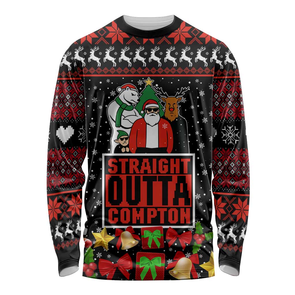 Christmas Straight Outta Gangsta Claus Long Sleeve Shirt Xmas Holiday Patterns - Wonder Print Shop