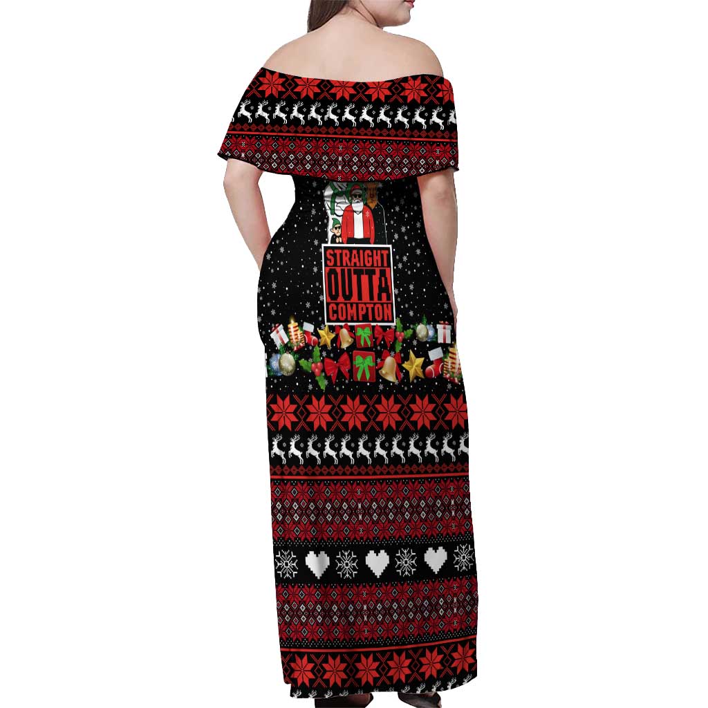 Christmas Straight Outta Gangsta Claus Off Shoulder Maxi Dress Xmas Holiday Patterns - Wonder Print Shop