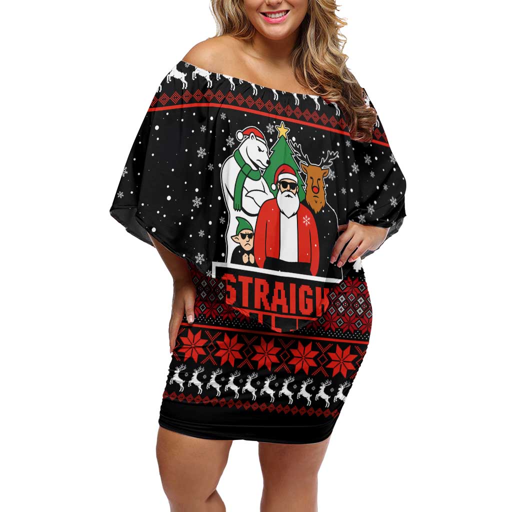 Christmas Straight Outta Gangsta Claus Off Shoulder Short Dress Xmas Holiday Patterns - Wonder Print Shop