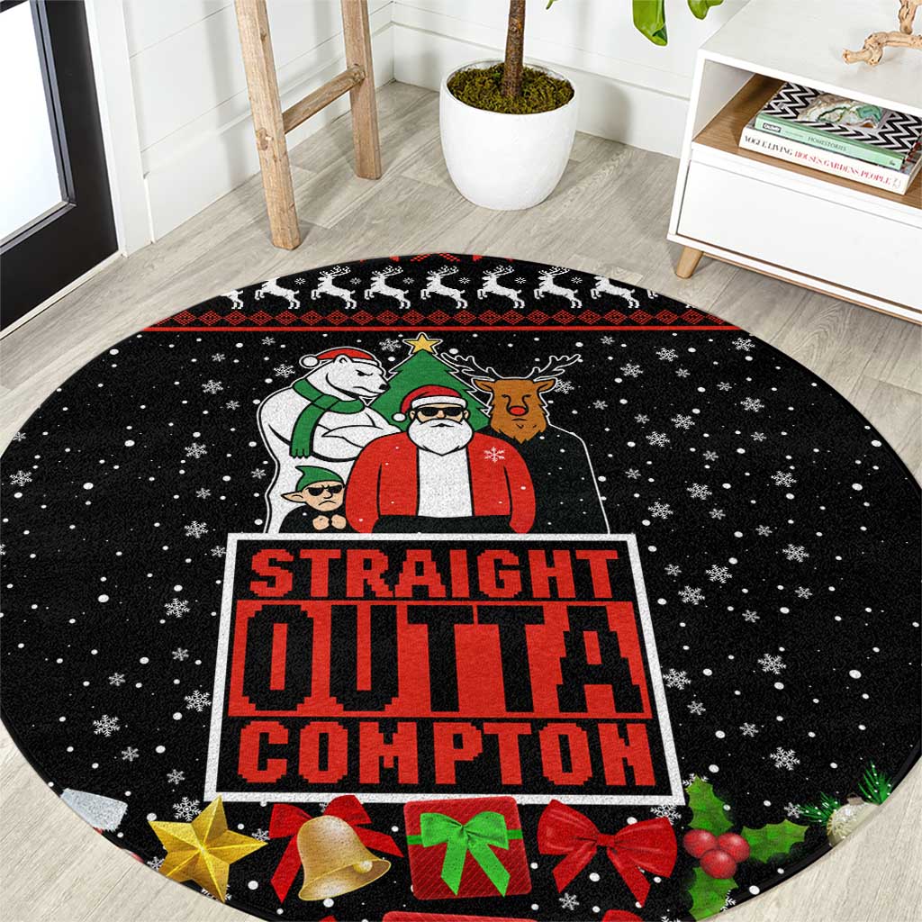 Christmas Straight Outta Gangsta Claus Round Carpet Xmas Holiday Patterns - Wonder Print Shop