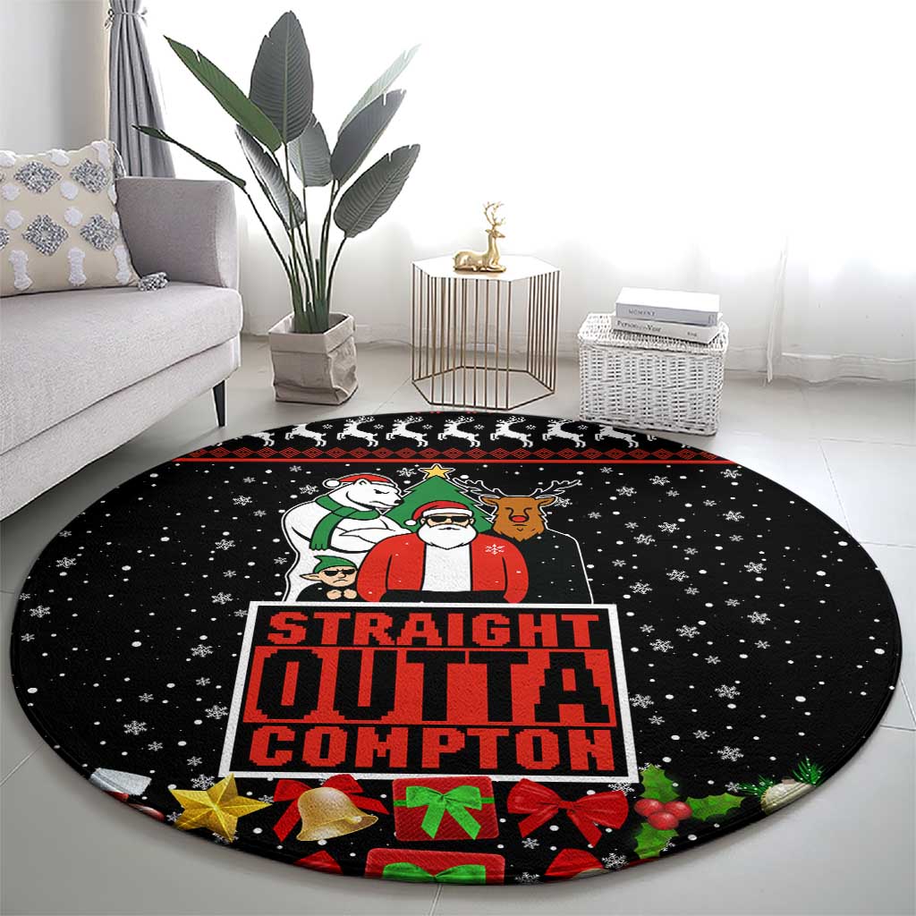 Christmas Straight Outta Gangsta Claus Round Carpet Xmas Holiday Patterns - Wonder Print Shop