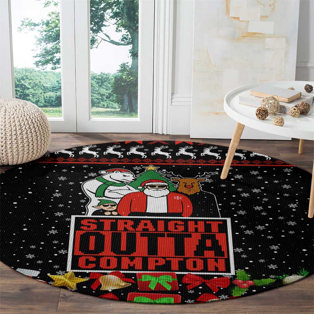 Christmas Straight Outta Gangsta Claus Round Carpet Xmas Holiday Patterns - Wonder Print Shop