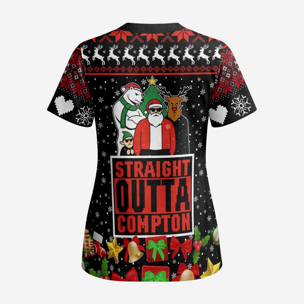 Christmas Straight Outta Gangsta Claus Scrub Top Xmas Holiday Patterns - Wonder Print Shop