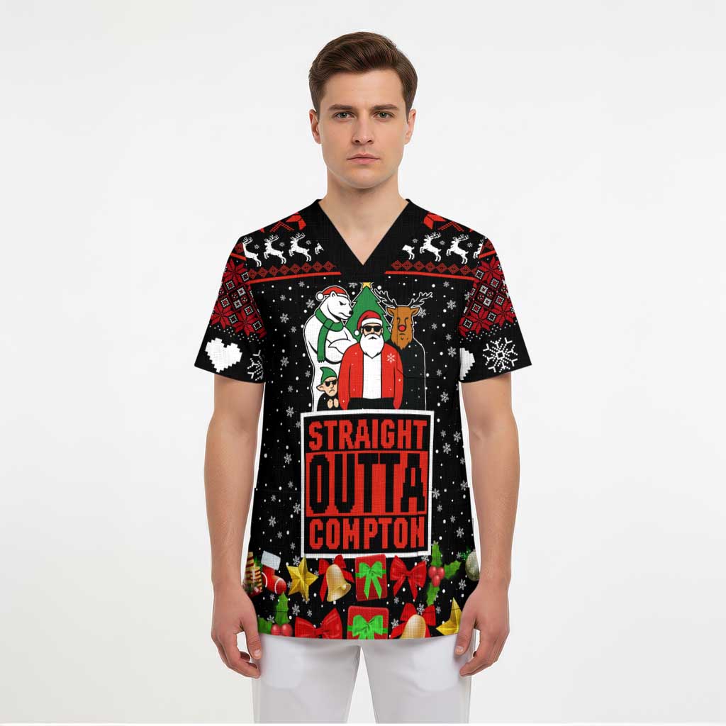 Christmas Straight Outta Gangsta Claus Scrub Top Xmas Holiday Patterns - Wonder Print Shop