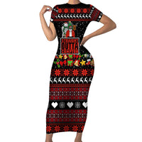 Christmas Straight Outta Gangsta Claus Short Sleeve Bodycon Dress Xmas Holiday Patterns - Wonder Print Shop