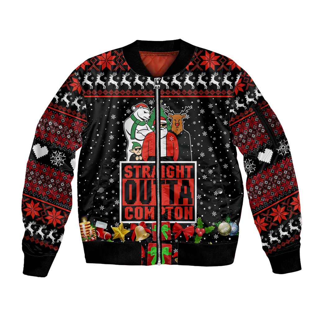 Christmas Straight Outta Gangsta Claus Sleeve Zip Bomber Jacket Xmas Holiday Patterns - Wonder Print Shop