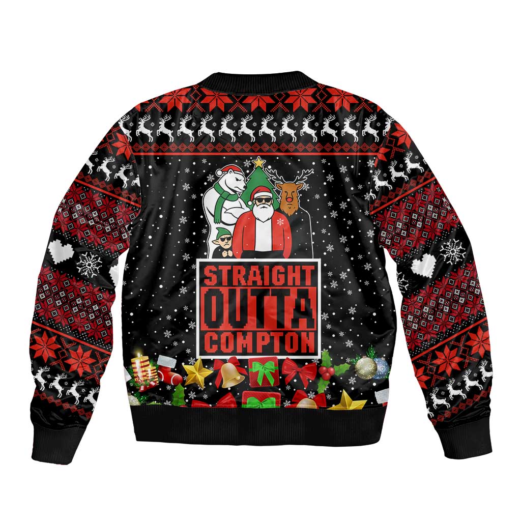 Christmas Straight Outta Gangsta Claus Sleeve Zip Bomber Jacket Xmas Holiday Patterns - Wonder Print Shop