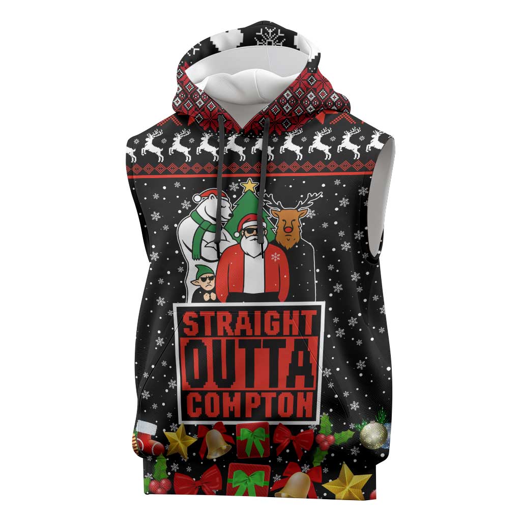 Christmas Straight Outta Gangsta Claus Sleeveless Hoodie Xmas Holiday Patterns - Wonder Print Shop