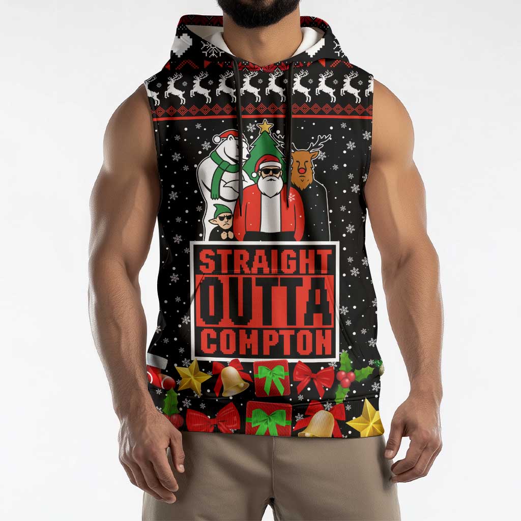 Christmas Straight Outta Gangsta Claus Sleeveless Hoodie Xmas Holiday Patterns - Wonder Print Shop