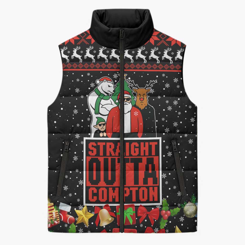 Christmas Straight Outta Gangsta Claus Sleeveless Puffer Jacket Xmas Holiday Patterns - Wonder Print Shop