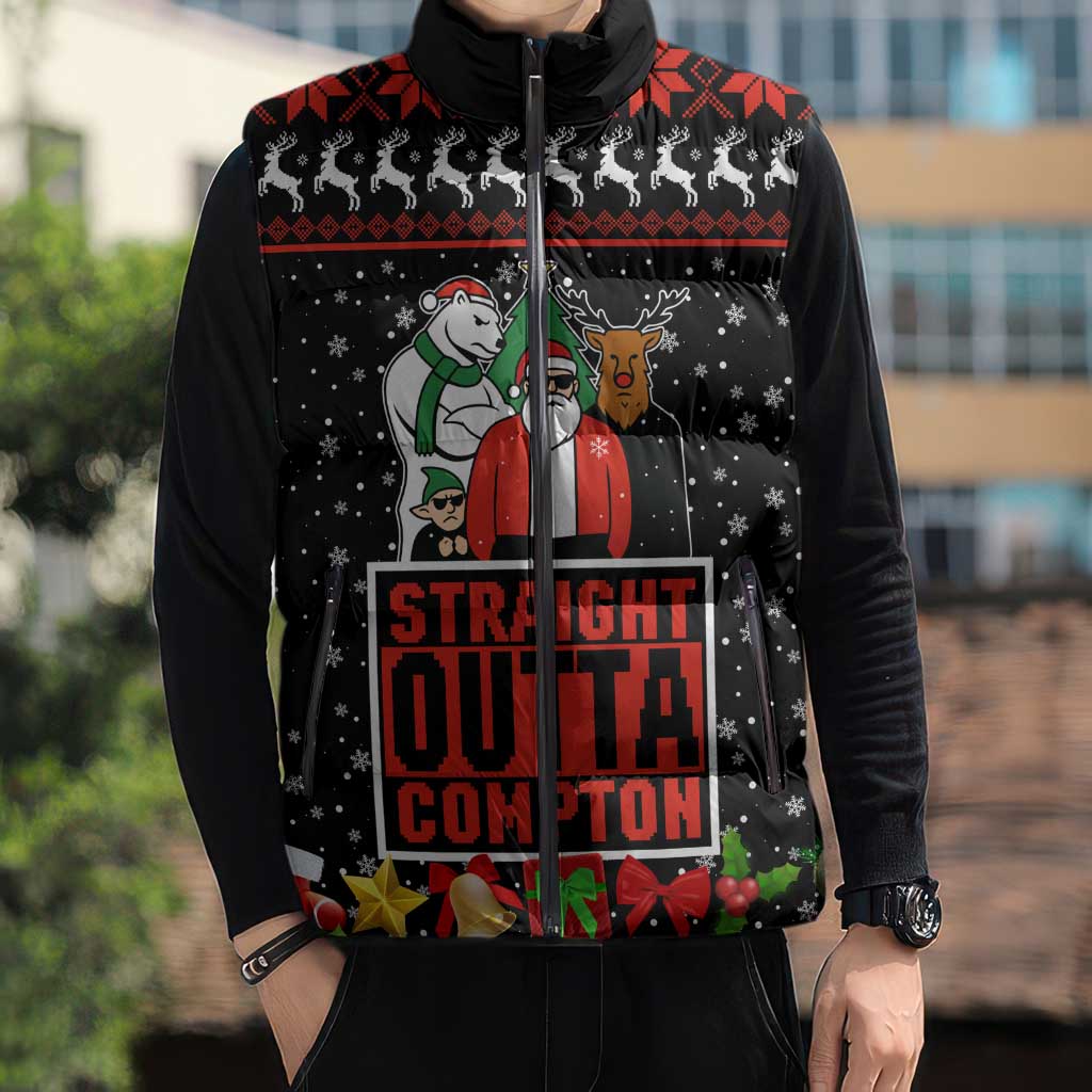 Christmas Straight Outta Gangsta Claus Sleeveless Puffer Jacket Xmas Holiday Patterns - Wonder Print Shop