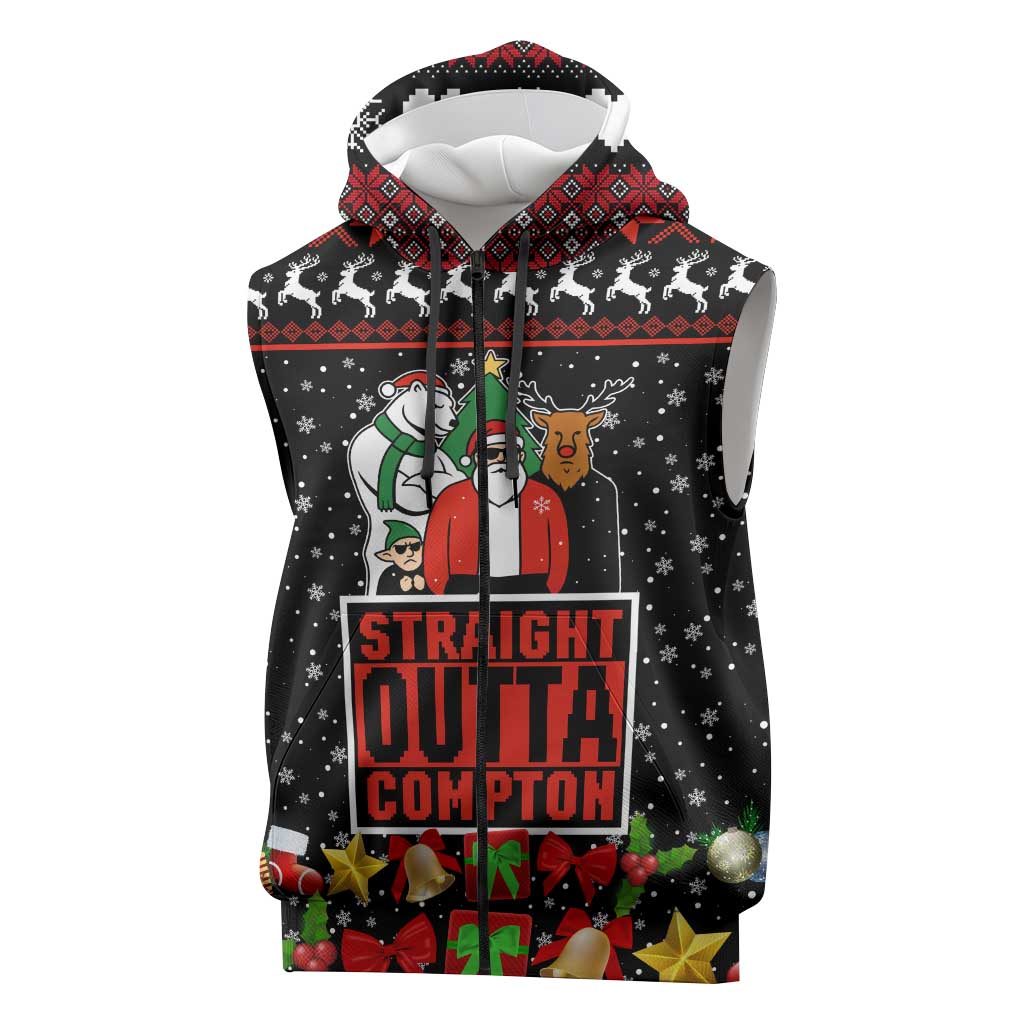 Christmas Straight Outta Gangsta Claus Sleeveless Zip Hoodie Xmas Holiday Patterns - Wonder Print Shop