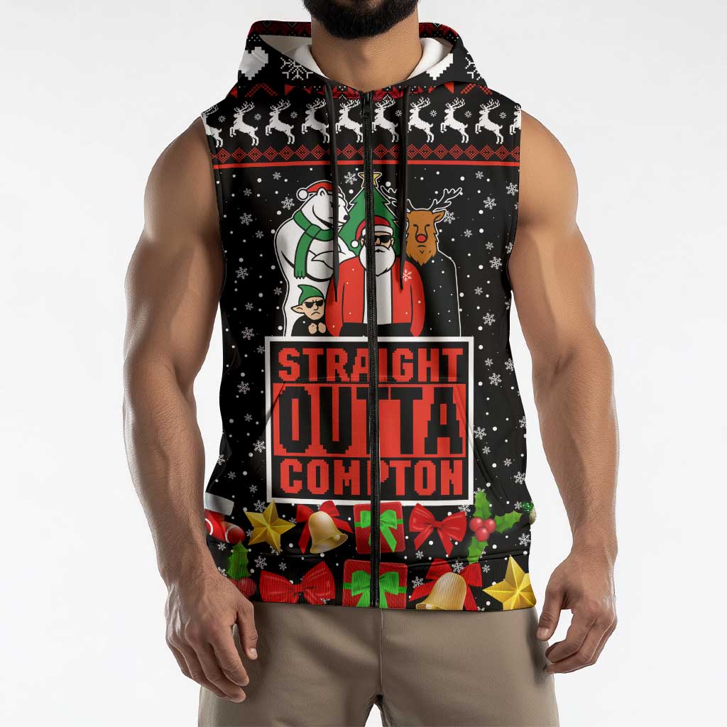 Christmas Straight Outta Gangsta Claus Sleeveless Zip Hoodie Xmas Holiday Patterns - Wonder Print Shop