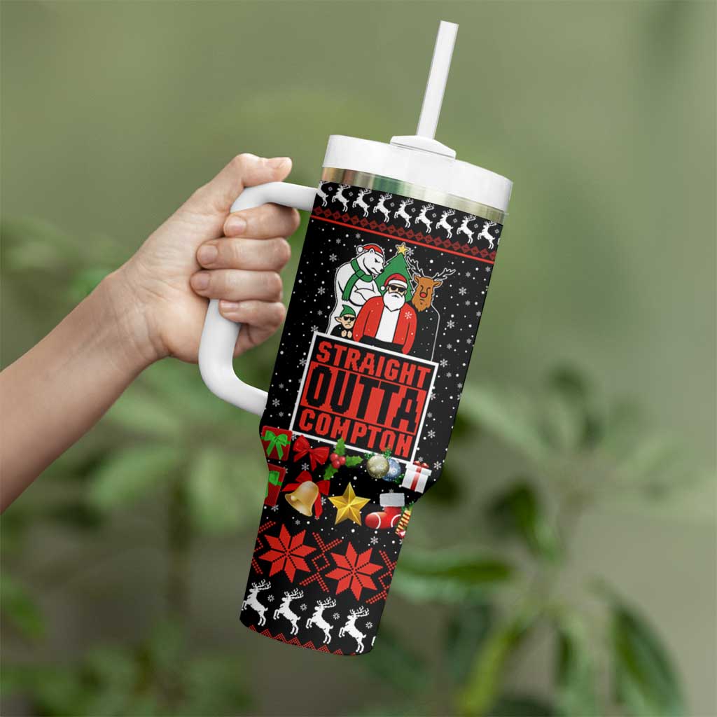 Christmas Straight Outta Gangsta Claus Tumbler With Handle Xmas Holiday Patterns - Wonder Print Shop