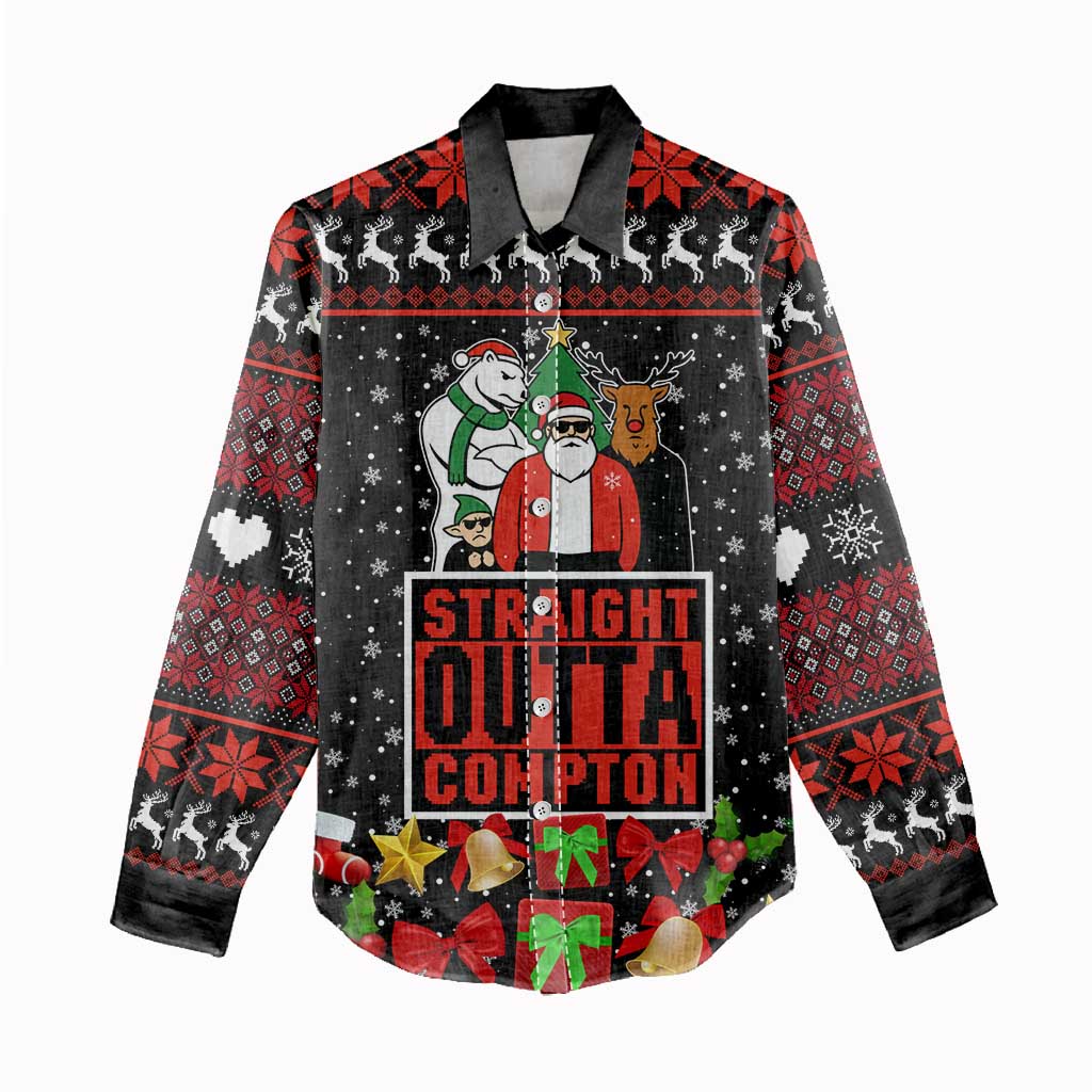 Christmas Straight Outta Gangsta Claus Women Casual Shirt Xmas Holiday Patterns - Wonder Print Shop