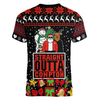 Christmas Straight Outta Gangsta Claus Women V-Neck T-Shirt Xmas Holiday Patterns - Wonder Print Shop