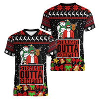 Christmas Straight Outta Gangsta Claus Women V-Neck T-Shirt Xmas Holiday Patterns - Wonder Print Shop