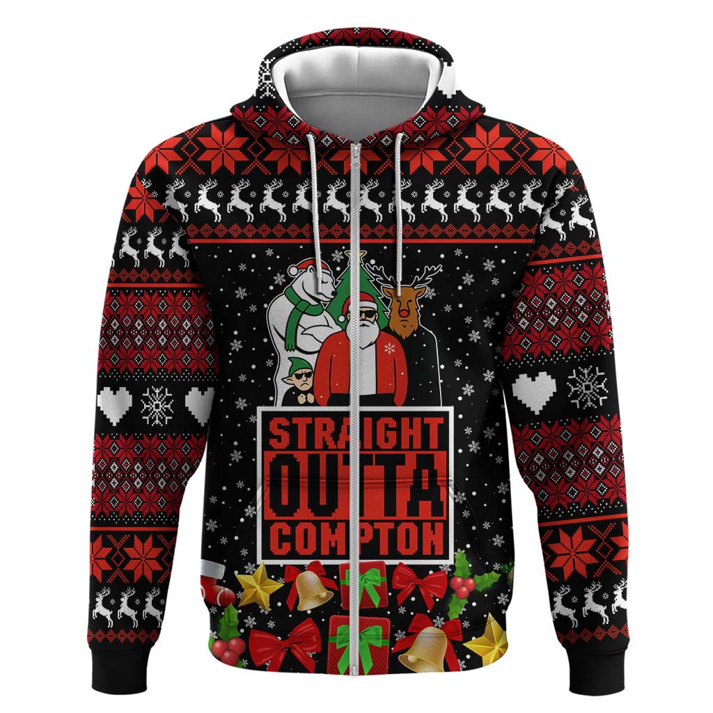 Christmas Straight Outta Gangsta Claus Zip Hoodie Xmas Holiday Patterns - Wonder Print Shop