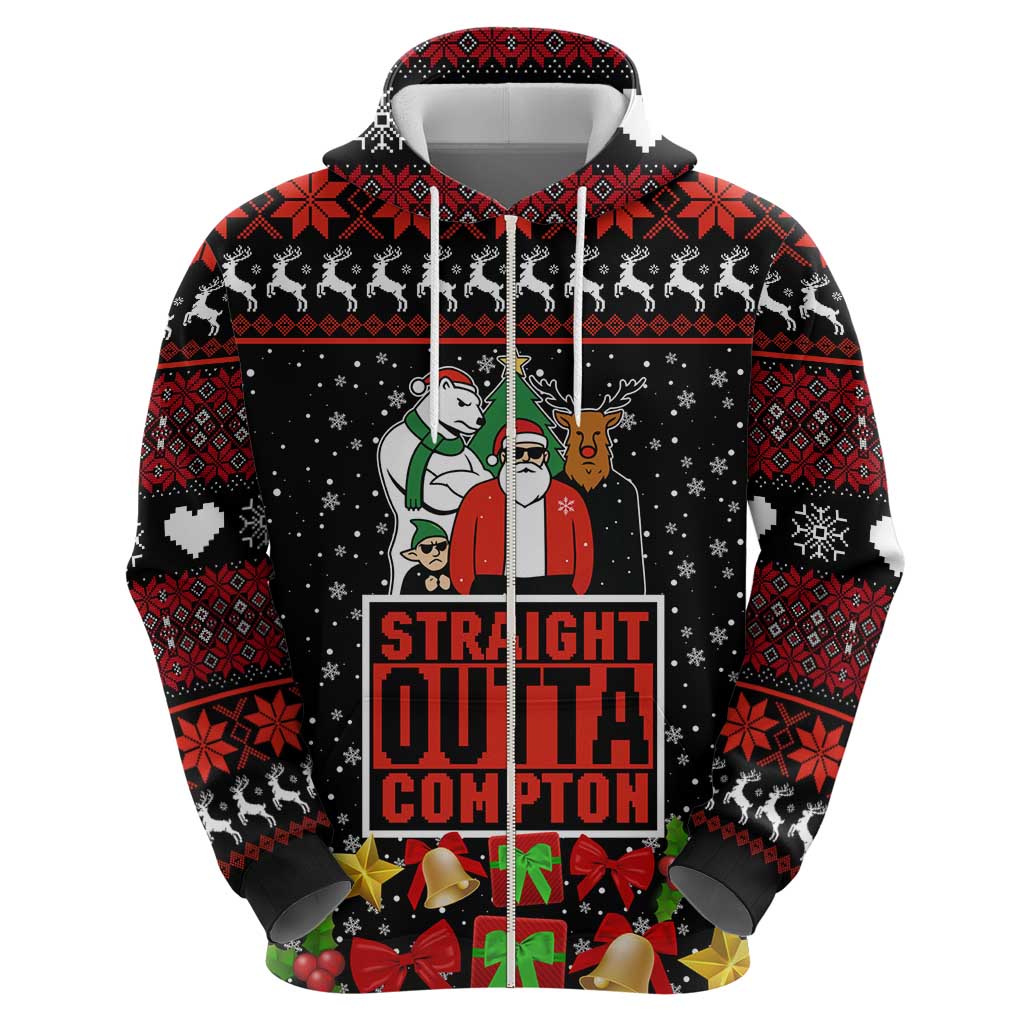 Christmas Straight Outta Gangsta Claus Zip Hoodie Xmas Holiday Patterns - Wonder Print Shop