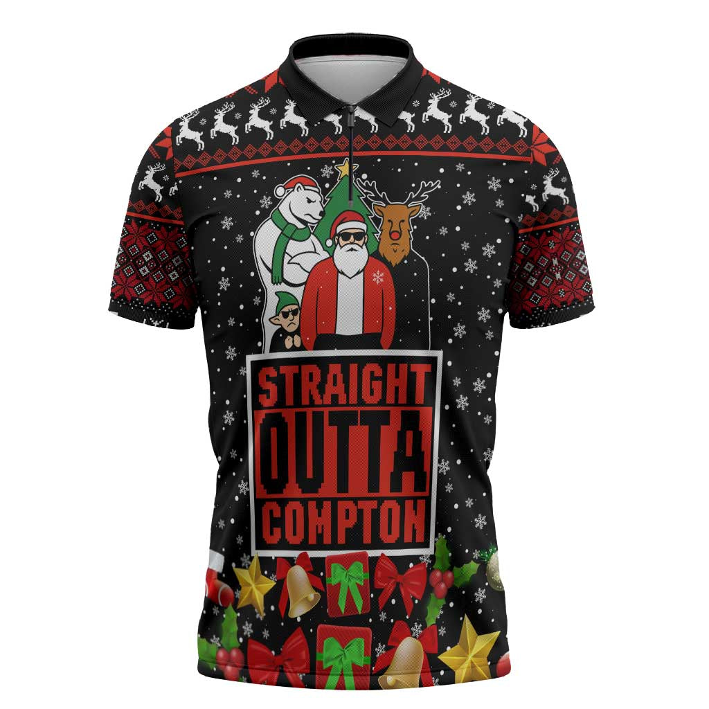 Christmas Straight Outta Gangsta Claus Zipper Polo Shirt Xmas Holiday Patterns - Wonder Print Shop