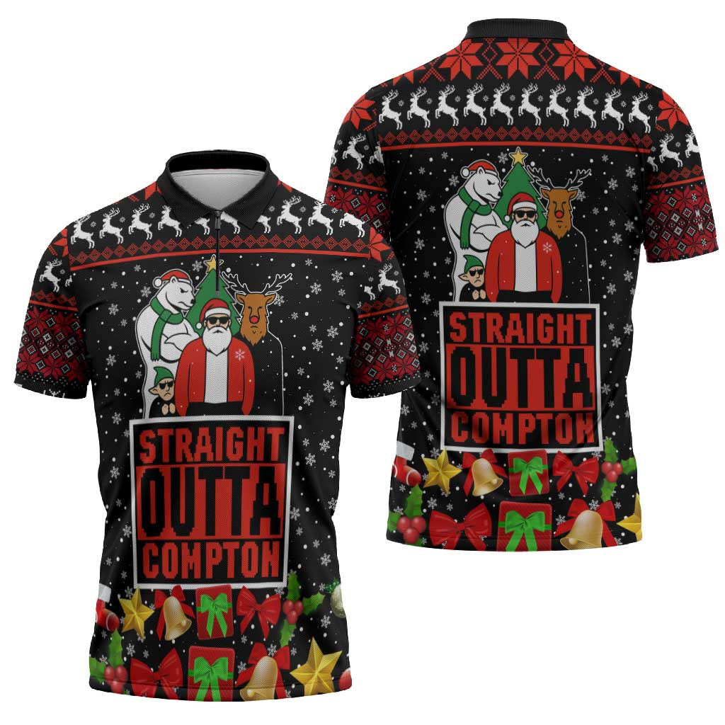 Christmas Straight Outta Gangsta Claus Zipper Polo Shirt Xmas Holiday Patterns - Wonder Print Shop