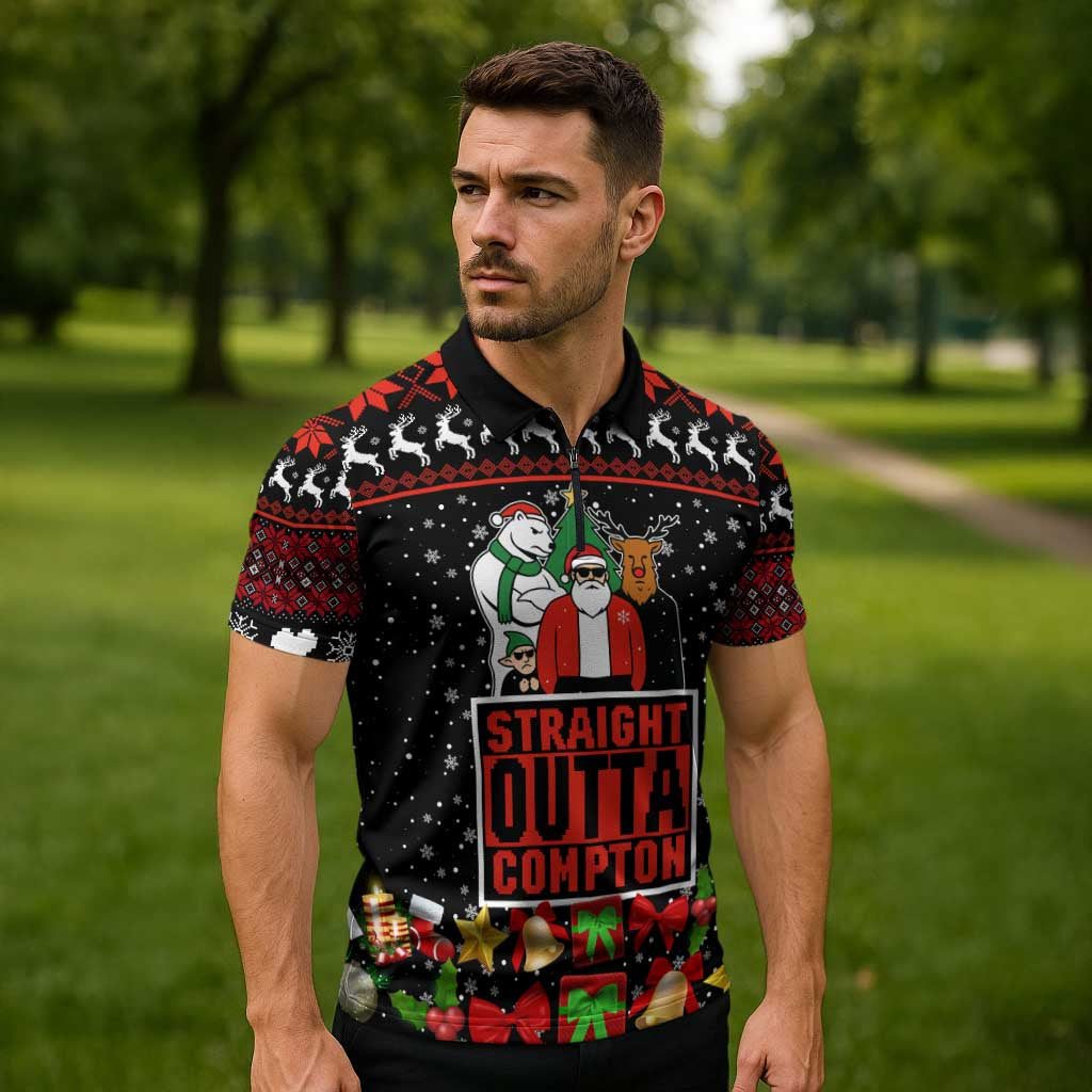 Christmas Straight Outta Gangsta Claus Zipper Polo Shirt Xmas Holiday Patterns - Wonder Print Shop
