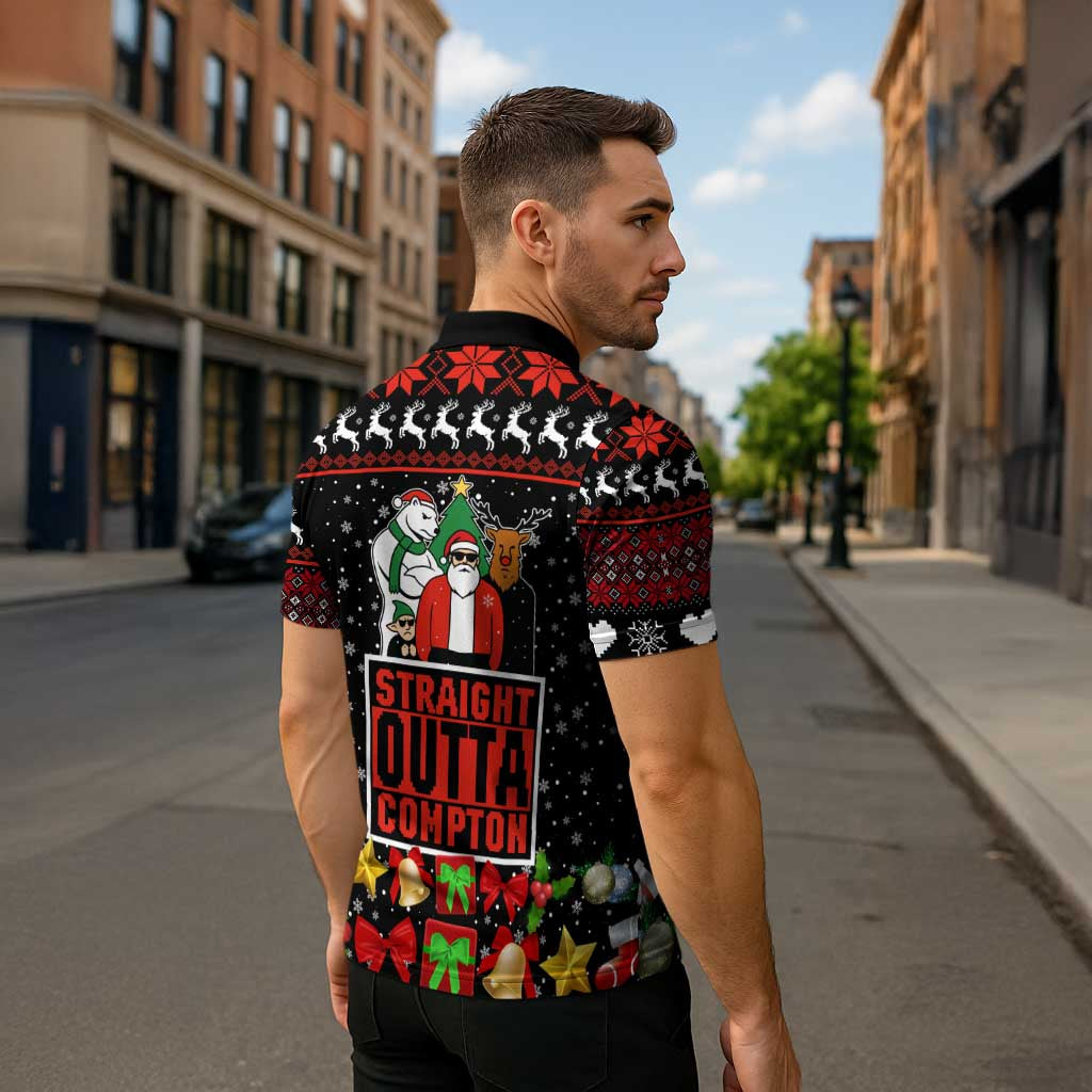 Christmas Straight Outta Gangsta Claus Zipper Polo Shirt Xmas Holiday Patterns - Wonder Print Shop