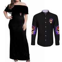 But Did You Die Mom Life Purple Messy Bun Couples Matching Off Shoulder Maxi Dress and Long Sleeve Button Shirt - Wonder Print Shop