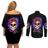 But Did You Die Mom Life Purple Messy Bun Couples Matching Off Shoulder Short Dress and Long Sleeve Button Shirt - Wonder Print Shop